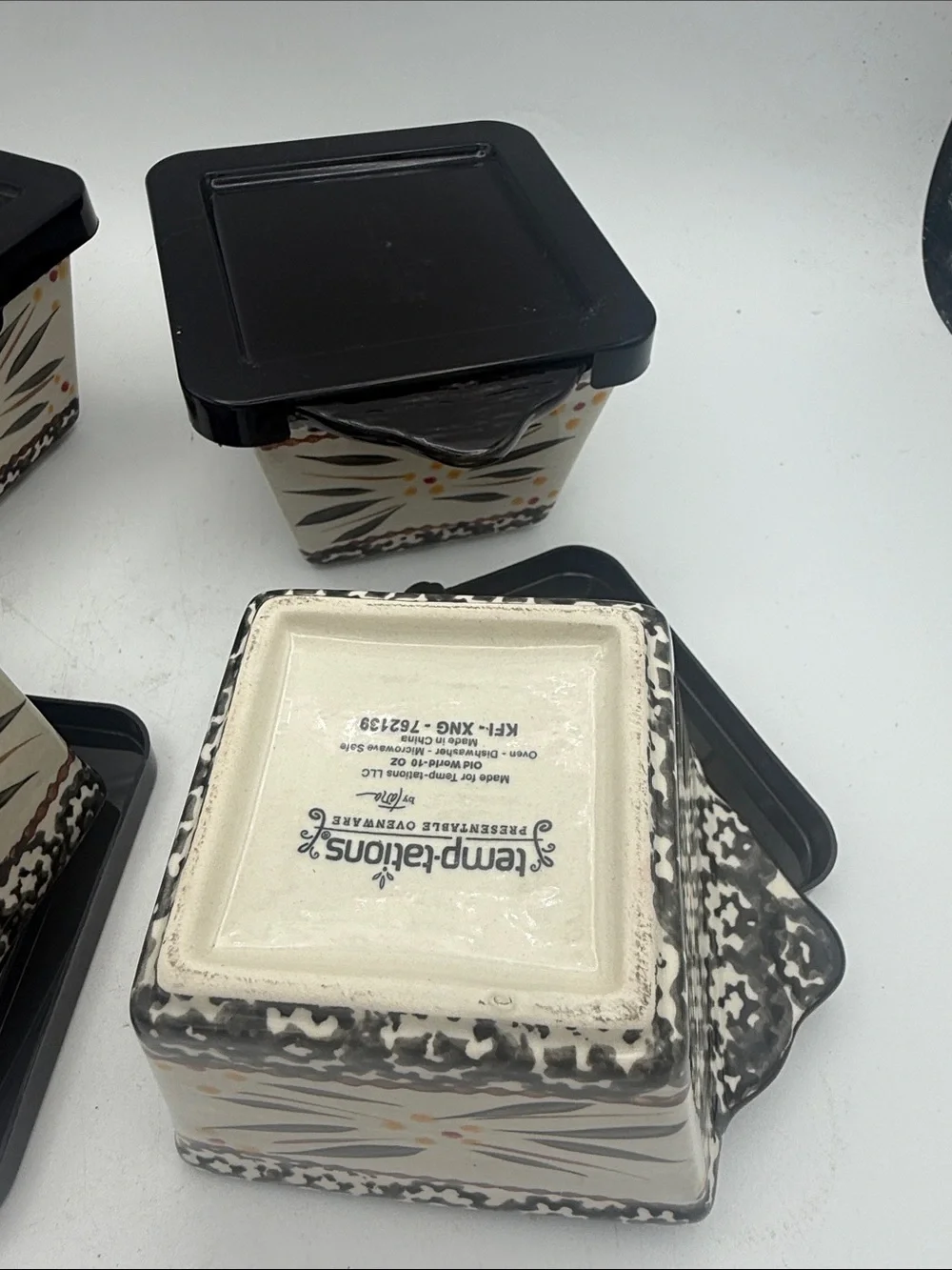 4 Temp-tations by Tara Old World Black 10 oz ramekins individual bakers w/ lids